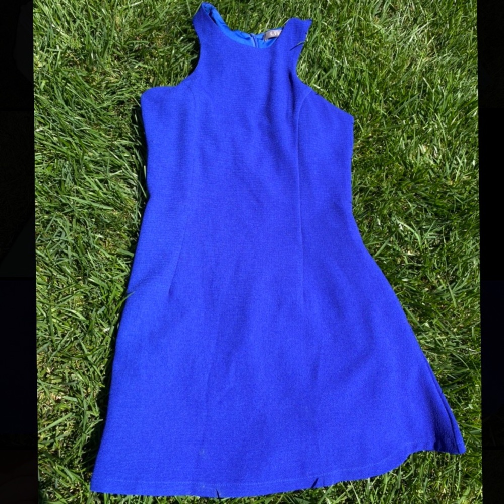 Royal blue racer back zip up knee length dress